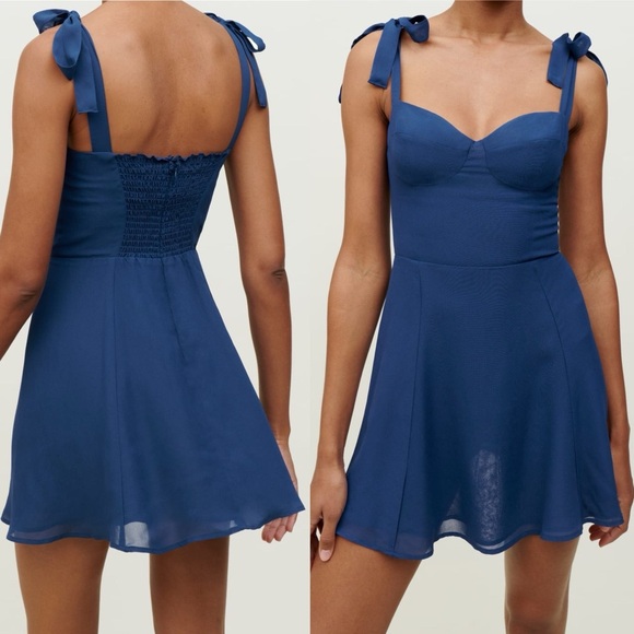 Reformation Niara Mini Dress in Caspian Blue - Picture 1 of 10